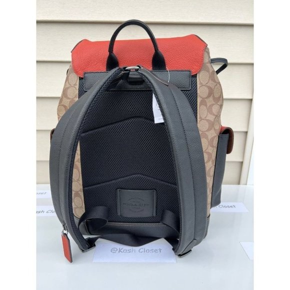 Coach Hudson Backpack In Colorblock Signature Canvas - Gunmetal/Khaki Terracotta - Picture 5 of 11